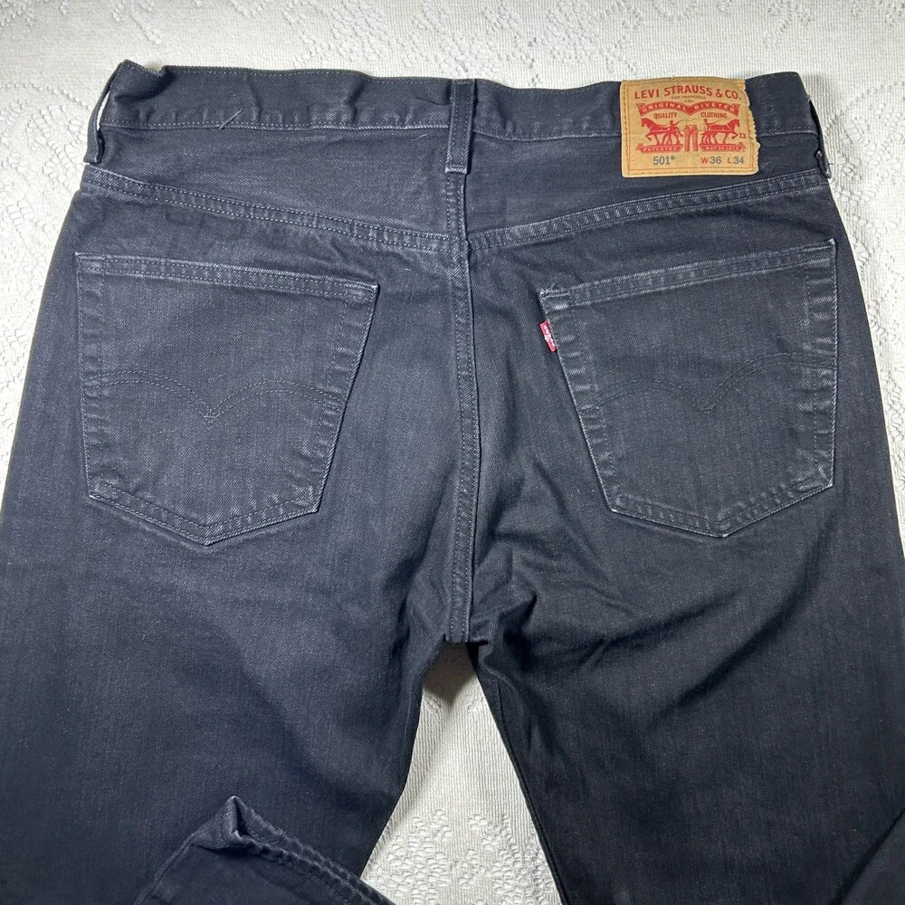 Levis 501 Jeans Mens 36x34 Straight Leg Button Fly Denim Waterless Black